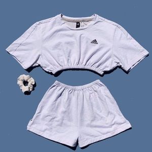 white adidas two piece set (croptop + shorts)